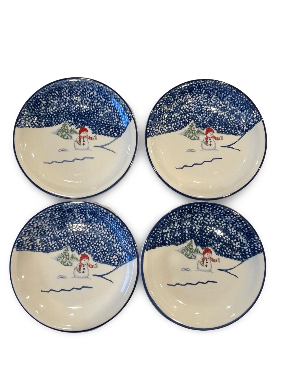 Four Retired Thomson Pottery Snowman Salad Plates